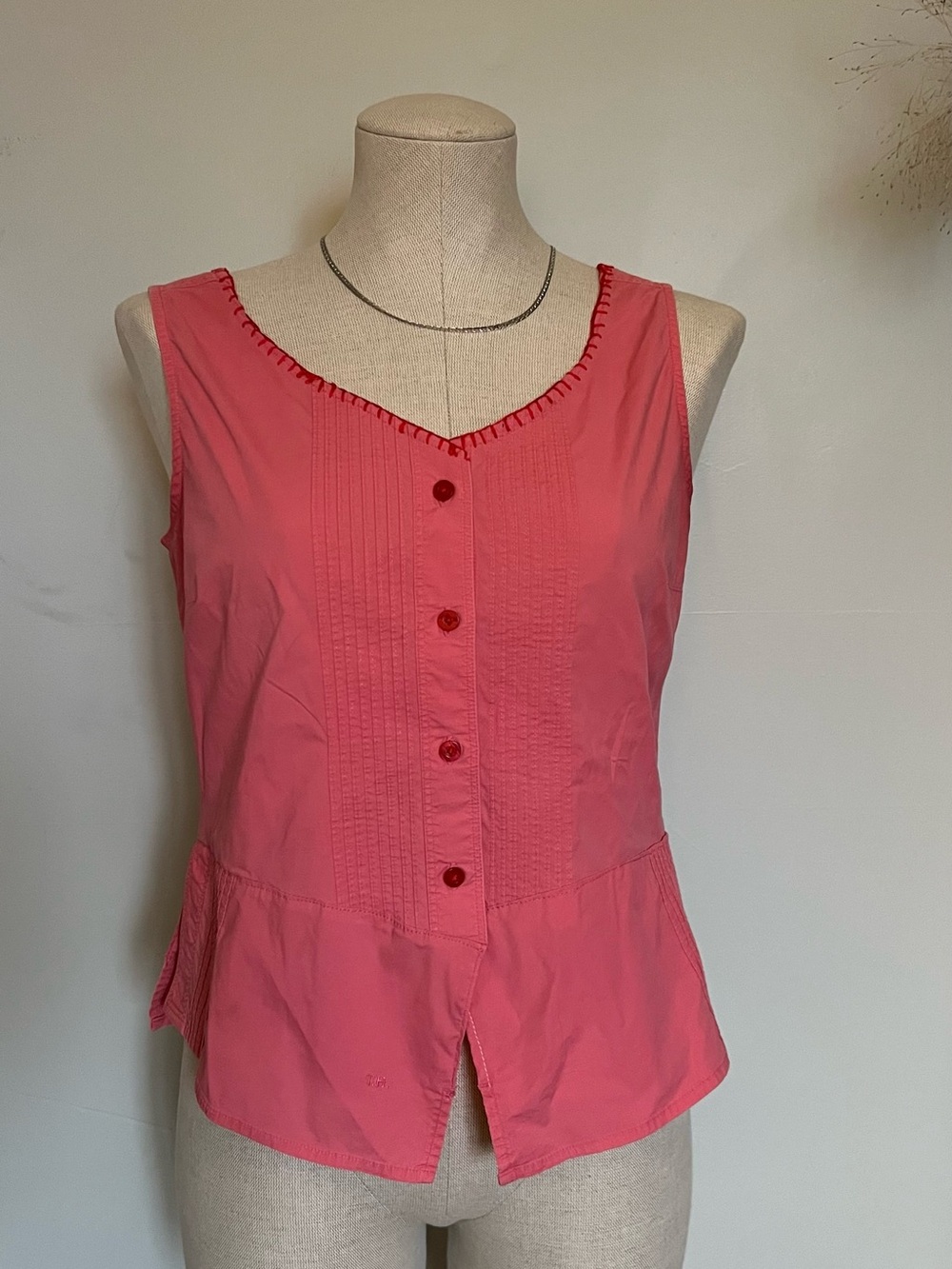 Upcycled Tommy Hilfiger Coral Pink Sleeveless Button-Down Top
